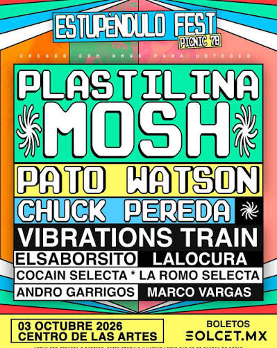 Cartel de Estupéndulo Fest 2026 con Plastilina Mosh, Pato Watson y Chuck Pereda